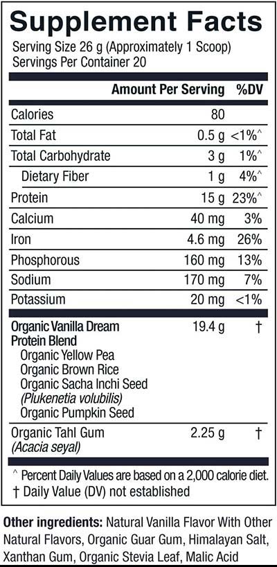 Live Conscious Organic Protein Supplement Facts